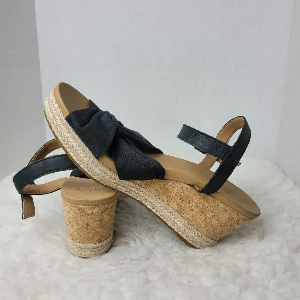 UGG Joslyn Women’s Sandals Platform Size 10 Wedge Cork Heel Leather Canvas Shoes